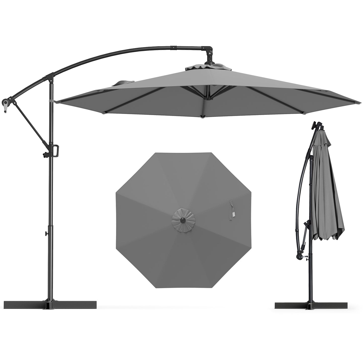 10 Feet Offset Hanging Umbrella with Base and Infinite Tilt-Gray Kids Crystal