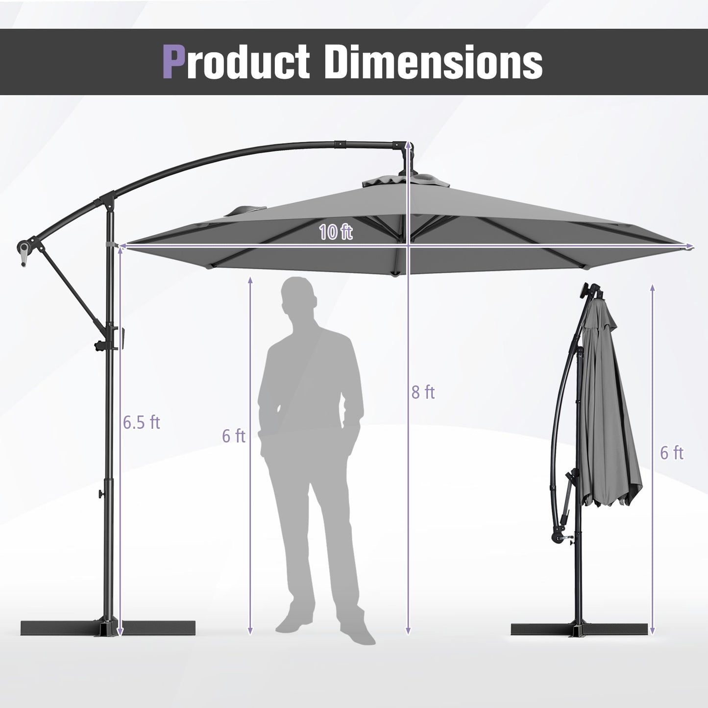 10 Feet Offset Hanging Umbrella with Base and Infinite Tilt-Gray Kids Crystal