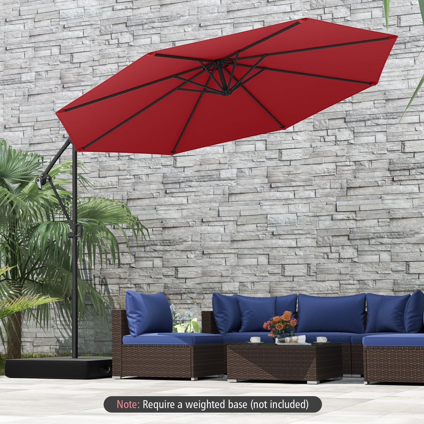 10 Feet Offset Hanging Umbrella with Base and Infinite Tilt-Wine Kids Crystal