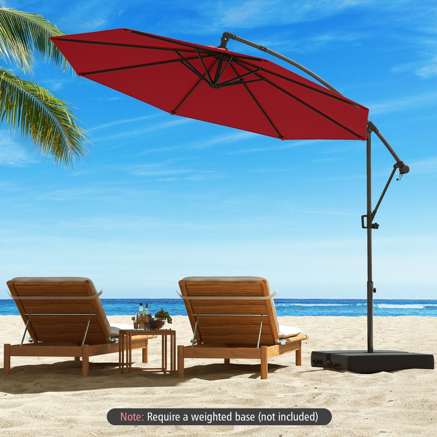 10 Feet Offset Hanging Umbrella with Base and Infinite Tilt-Wine Kids Crystal