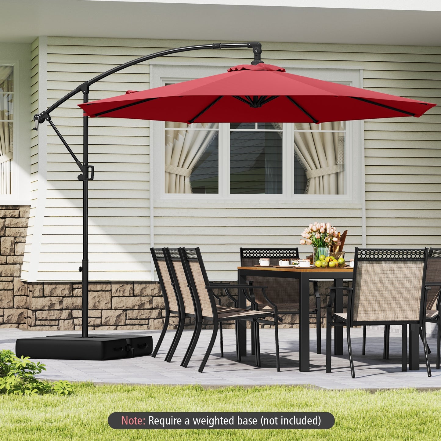 10 Feet Offset Hanging Umbrella with Base and Infinite Tilt-Wine Kids Crystal