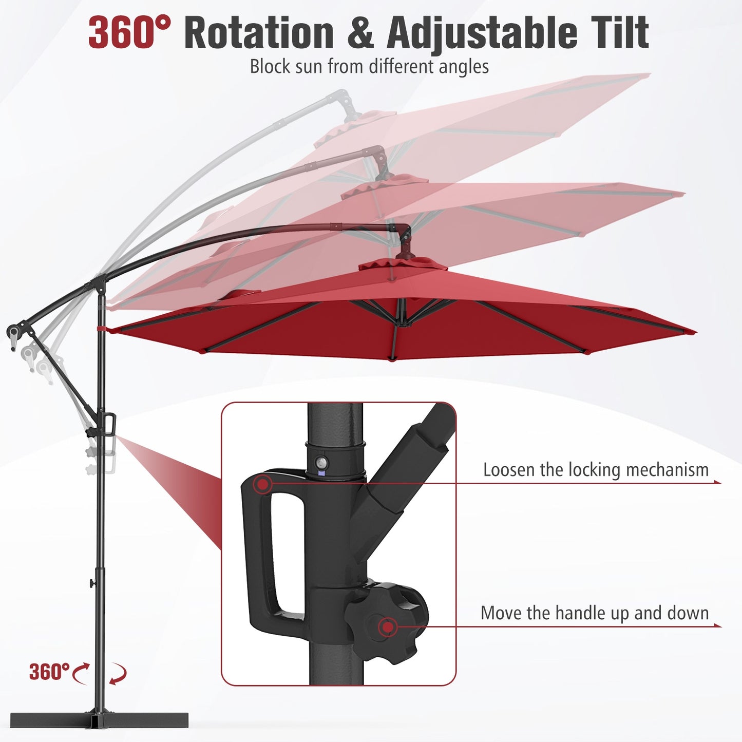 10 Feet Offset Hanging Umbrella with Base and Infinite Tilt-Wine Kids Crystal