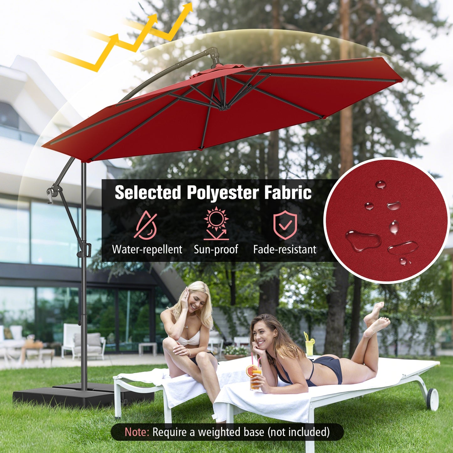 10 Feet Offset Hanging Umbrella with Base and Infinite Tilt-Wine Kids Crystal