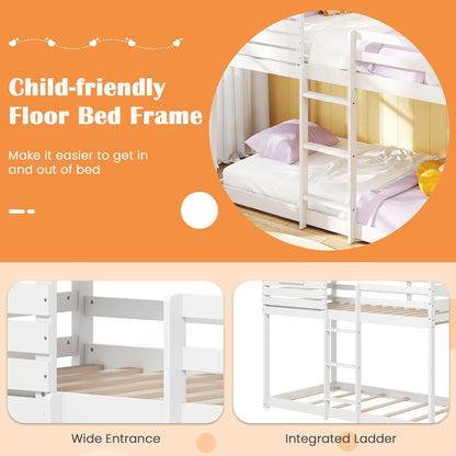 Twin over Twin House Bunk Bed with Roof and Full-length Guardrails-White