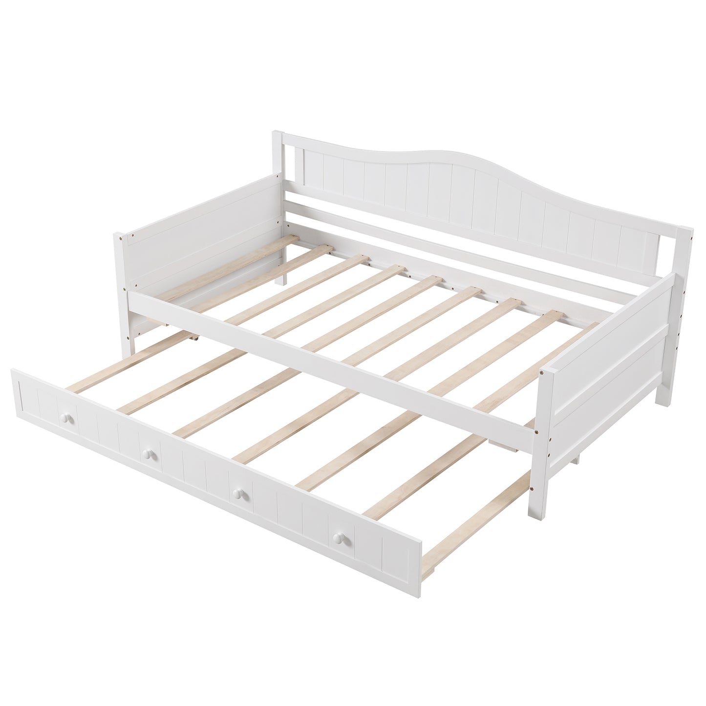 Twin Size Daybed with Trundle and Slats Support on Wheels-White Kids Crystal