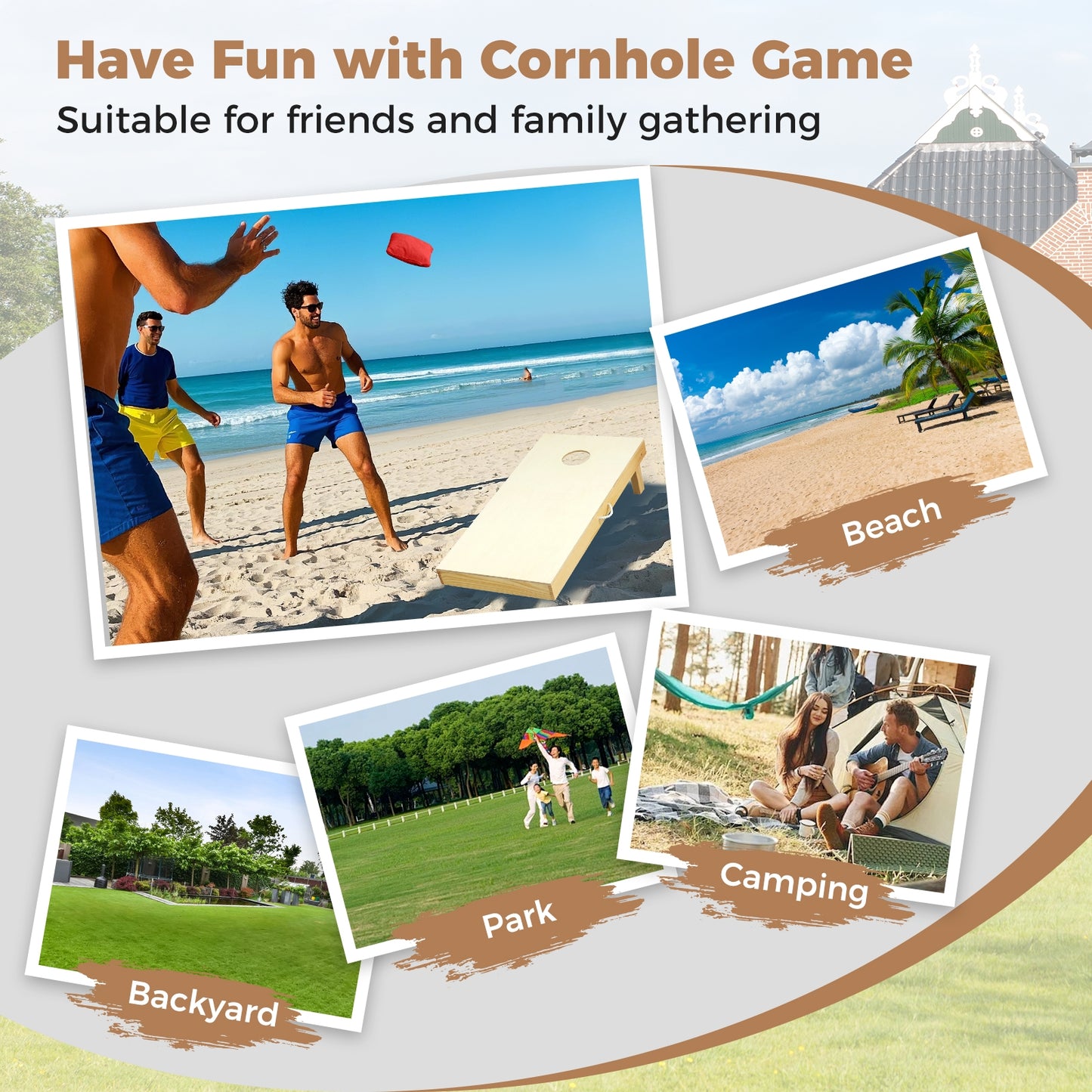 Solid Wood Cornhole Board Set Portable Corn Hole Game Board Includes 8 Bean Bags-M