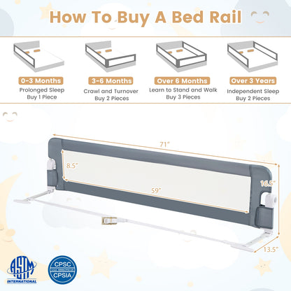 71-Inch Foldable Bed Rail Swing Down Baby Bed Guard Rail with Adjustable Safety Strap-Gray