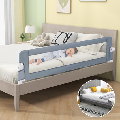 71-Inch Foldable Bed Rail Swing Down Baby Bed Guard Rail with Adjustable Safety Strap-Gray