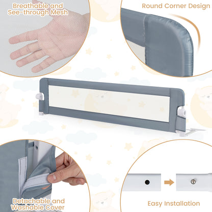 71-Inch Foldable Bed Rail Swing Down Baby Bed Guard Rail with Adjustable Safety Strap-Gray