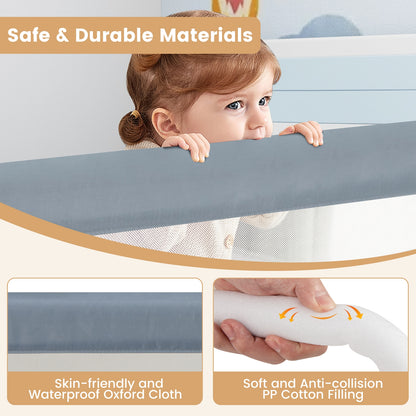 71-Inch Foldable Bed Rail Swing Down Baby Bed Guard Rail with Adjustable Safety Strap-Gray
