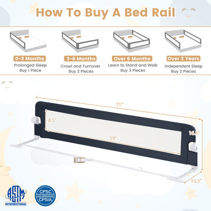 71-Inch Foldable Bed Rail Swing Down Baby Bed Guard Rail with Adjustable Safety Strap-Blue
