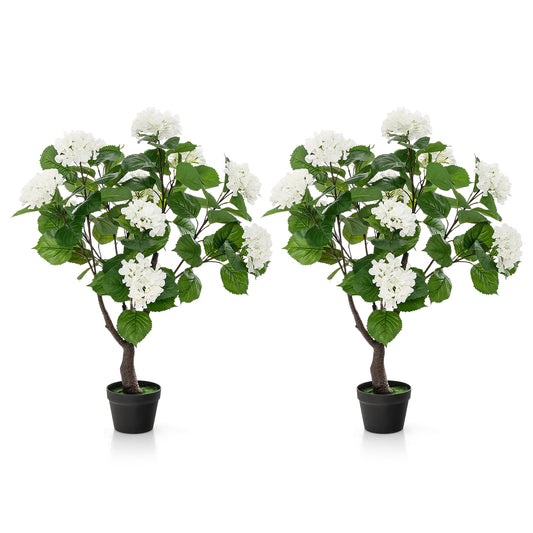 Artificial Hydrangea Tree Fake Floral Plant with 11 White Flowers-White Kids Crystal