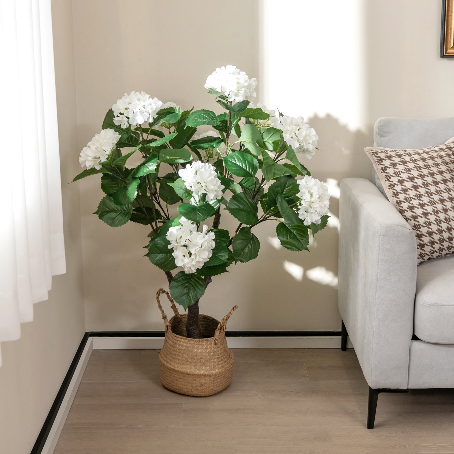 Artificial Hydrangea Tree Fake Floral Plant with 11 White Flowers-White Kids Crystal