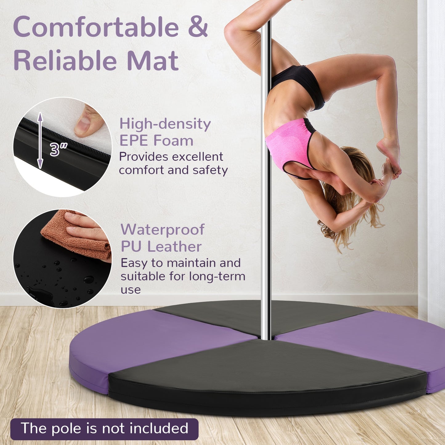 Pole Dance Crash Mat Round Portable Yoga Mat with EPE Foam-Purple Kids Crystal
