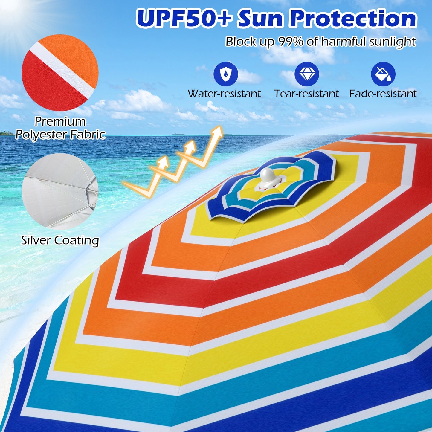 6.5 Feet Beach Umbrella with Carry Bag without Weight Base-Multicolor Kids Crystal