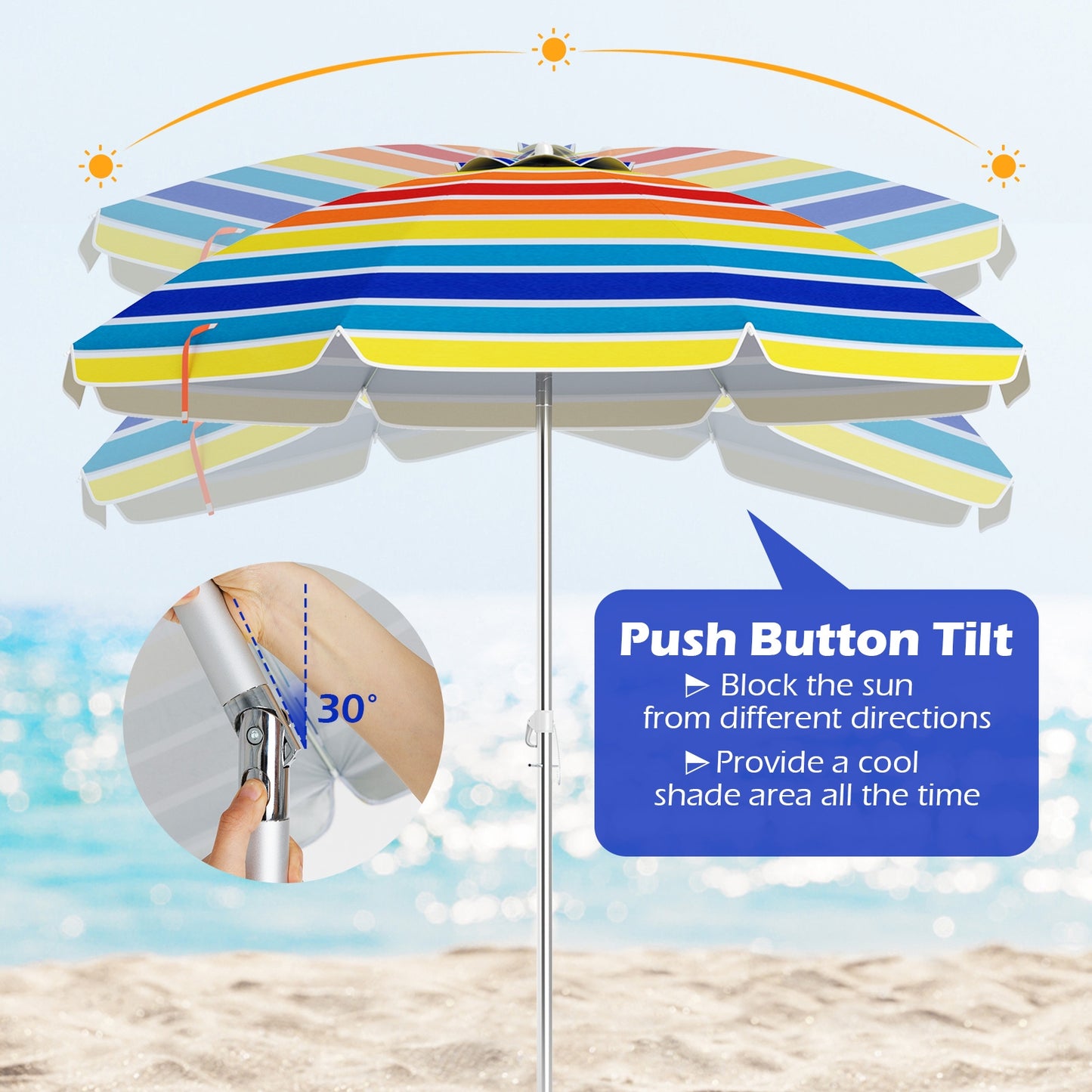 6.5 Feet Beach Umbrella with Carry Bag without Weight Base-Multicolor Kids Crystal