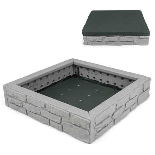 2-In-1 HDPE Kids Sandbox with Cover and Bottom Liner-Gray