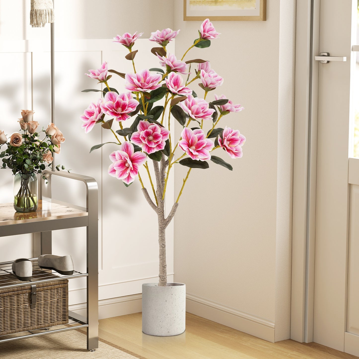 Faux Wedding Flower Plant with Elegant PEVA Leaves and Multi-branch Trunks-Pink Kids Crystal