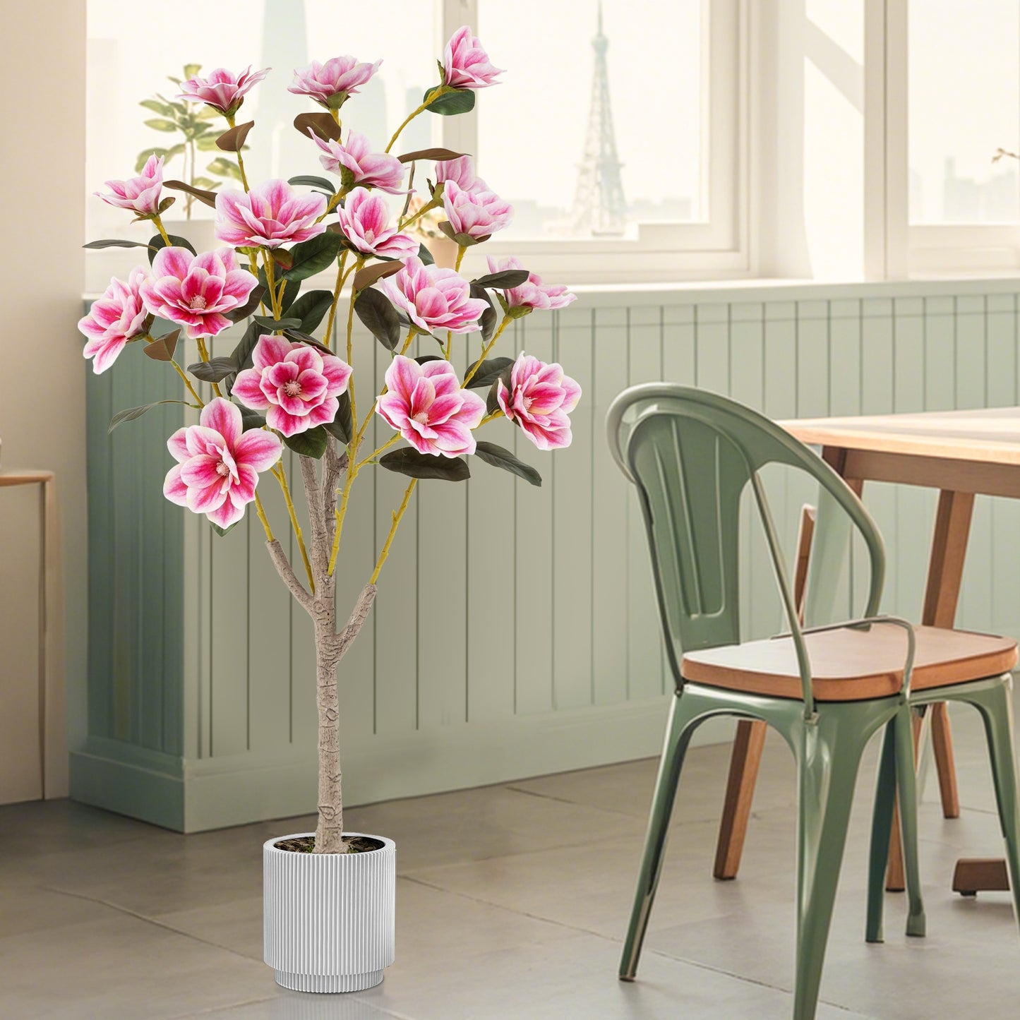 Faux Wedding Flower Plant with Elegant PEVA Leaves and Multi-branch Trunks-Pink Kids Crystal