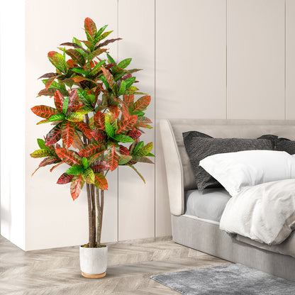 5 FT Tall Artificial Croton Plant with Gradient Leaves and Nursery Pot-1 Peice