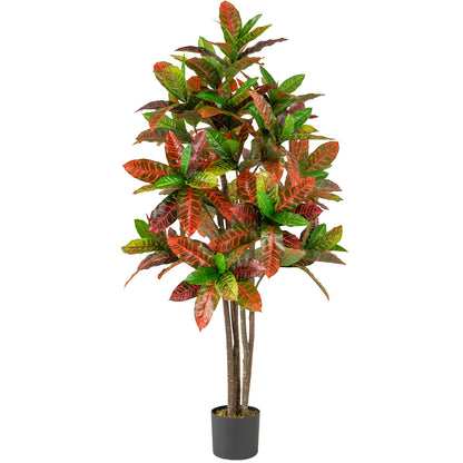 5 FT Tall Artificial Croton Plant with Gradient Leaves and Nursery Pot-1 Peice
