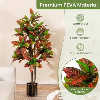5 FT Tall Artificial Croton Plant with Gradient Leaves and Nursery Pot-1 Peice