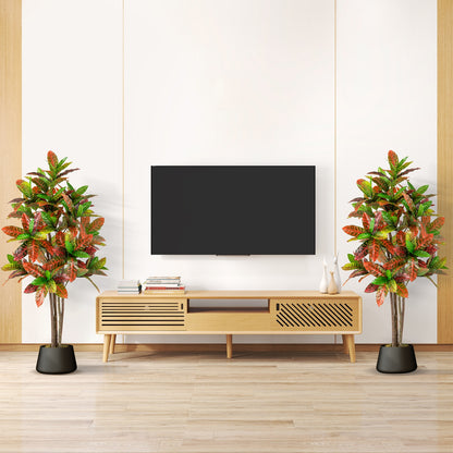 5 FT Tall Artificial Croton Plant with Gradient Leaves and Nursery Pot-2 Peice