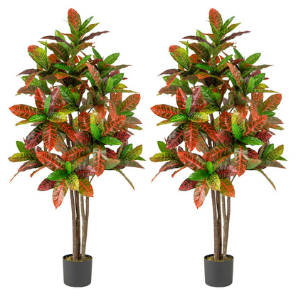 5 FT Tall Artificial Croton Plant with Gradient Leaves and Nursery Pot-2 Peice