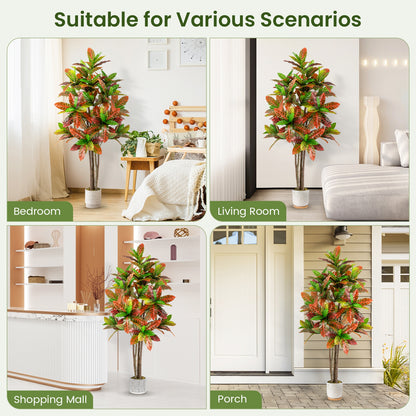 5 FT Tall Artificial Croton Plant with Gradient Leaves and Nursery Pot-2 Peice