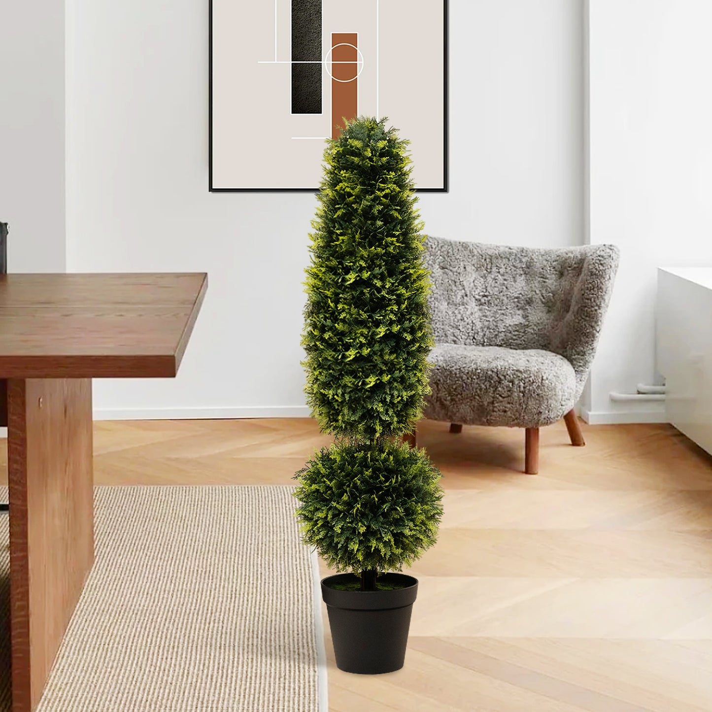4 Feet Artificial Boxwood Topiary Tree with Natural Vines and PE Leaves-Green Kids Crystal