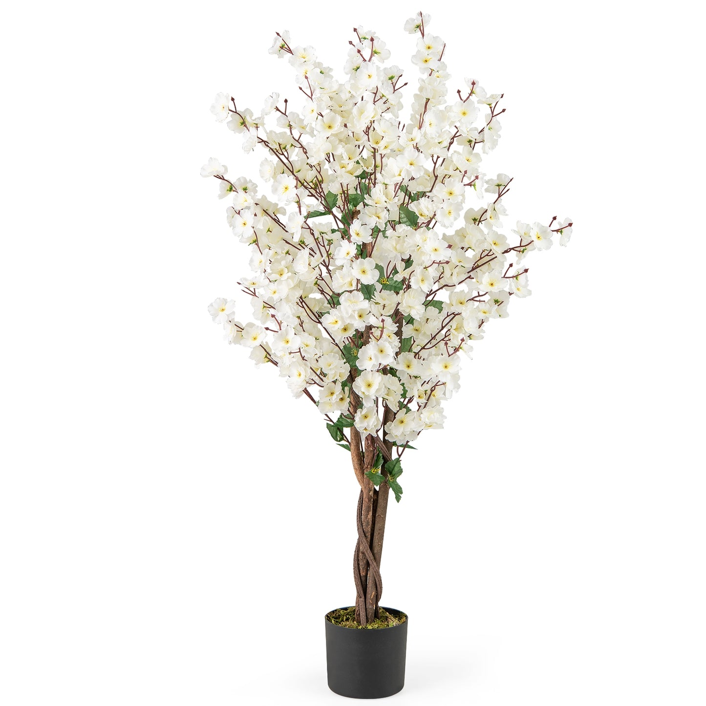 Faux Plum Blossom Plant with White Fabric Flower and Solid Wood Trunk-White Kids Crystal