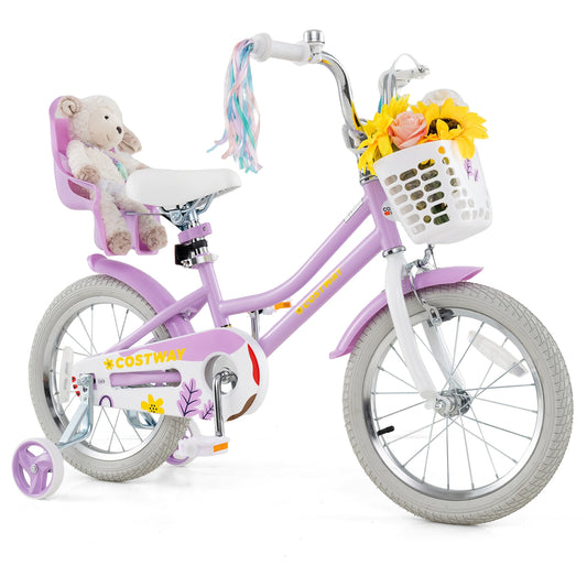 16 Inches Girls Bike Kids Bicycle with Doll Seat and Streamers for Children 4-7 Years Old Kids Crystal