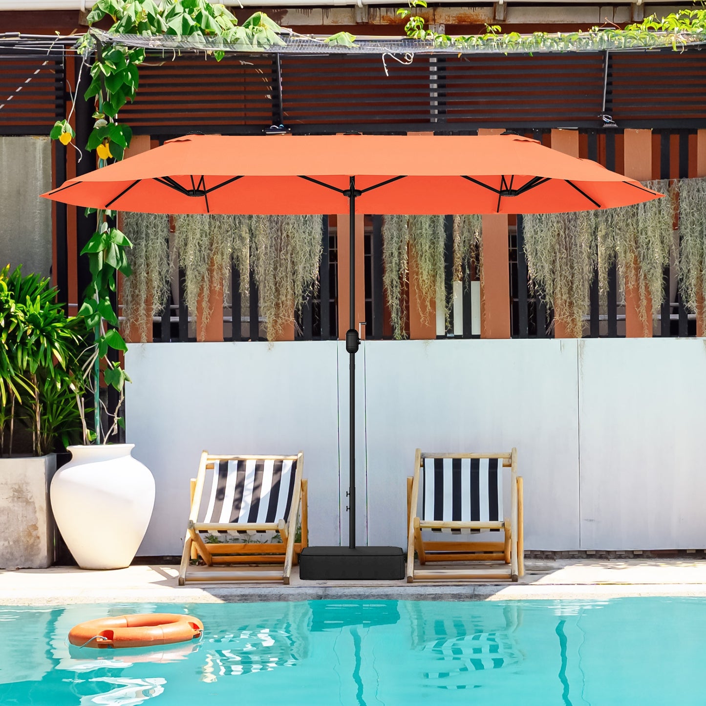 13 Feet Double-Sided Patio Twin Table Umbrella with Crank Handle-Orange Kids Crystal
