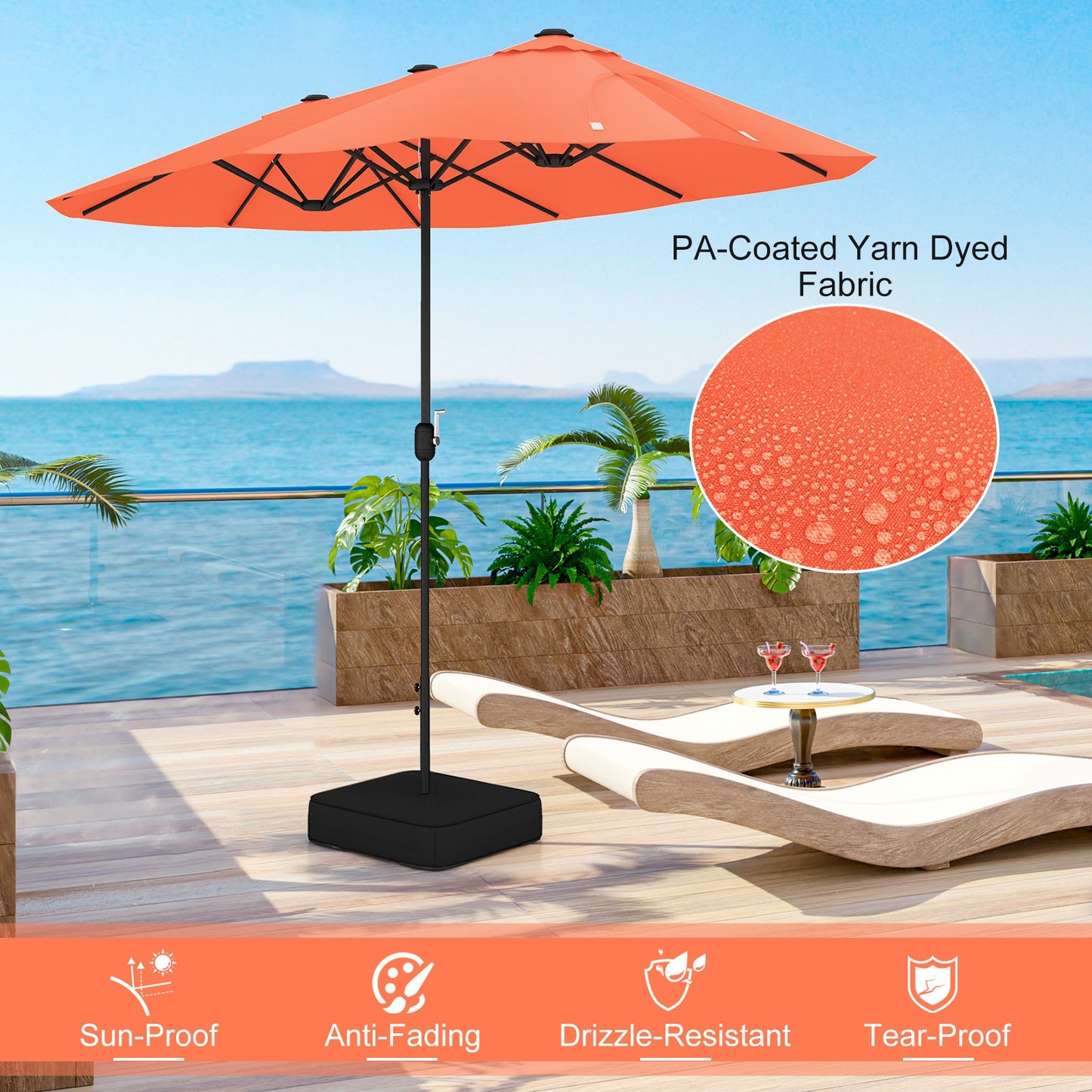 13 Feet Double-Sided Patio Twin Table Umbrella with Crank Handle-Orange Kids Crystal