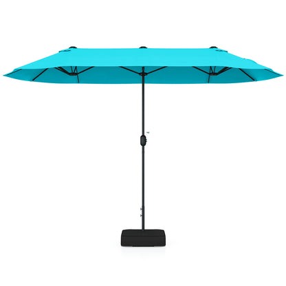 13 Feet Double-Sided Patio Twin Table Umbrella with Crank Handle-Turquoise