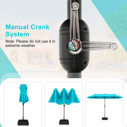 13 Feet Double-Sided Patio Twin Table Umbrella with Crank Handle-Turquoise