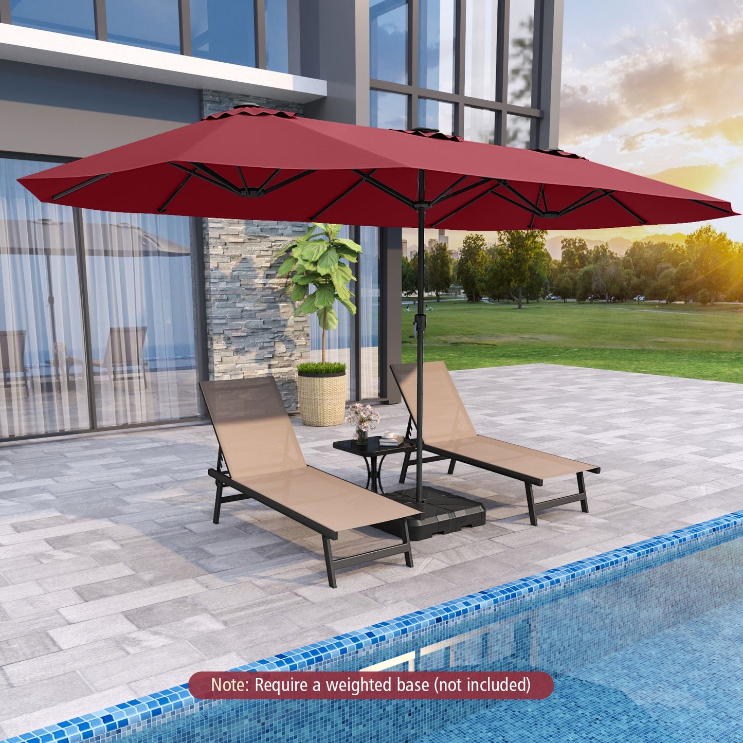 15.5 FT Extra-Large Patio Umbrella with LED Solar Lights and Crank Handle-Red Kids Crystal