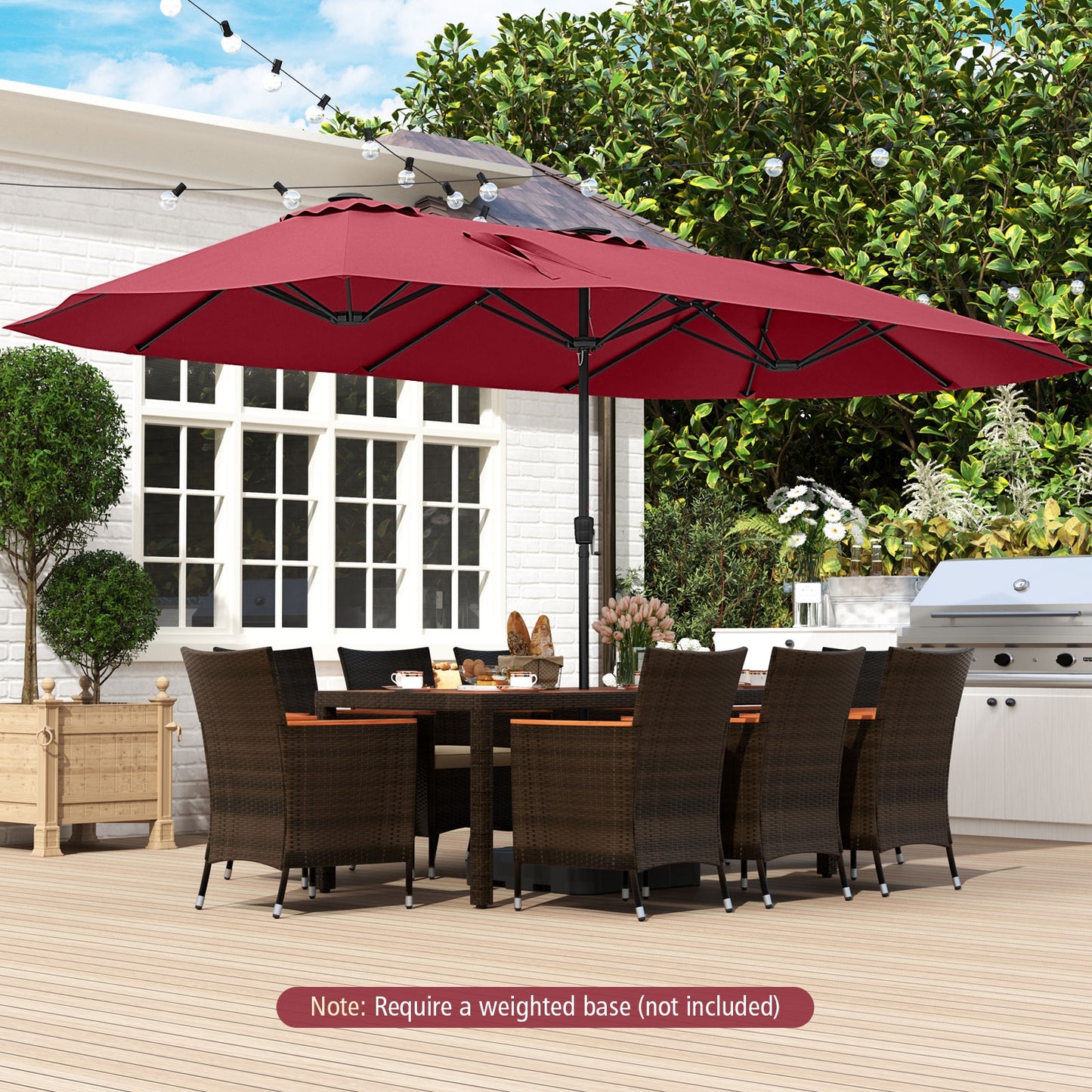 15.5 FT Extra-Large Patio Umbrella with LED Solar Lights and Crank Handle-Red Kids Crystal