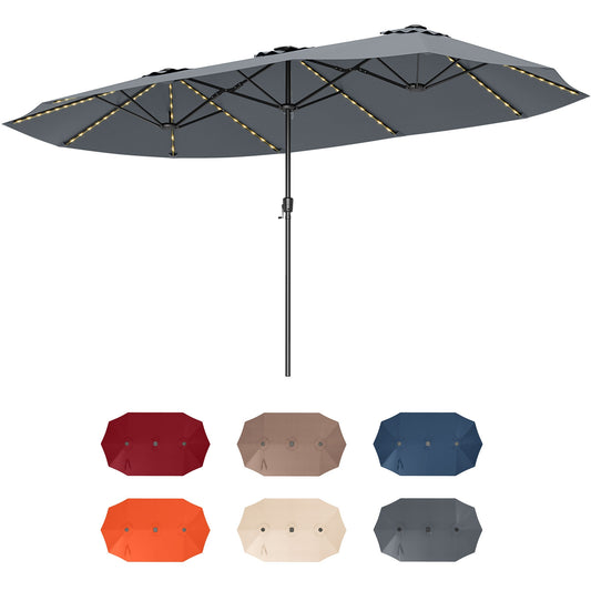 15.5 FT Extra-Large Patio Umbrella with LED Solar Lights and Crank Handle-Gray Kids Crystal