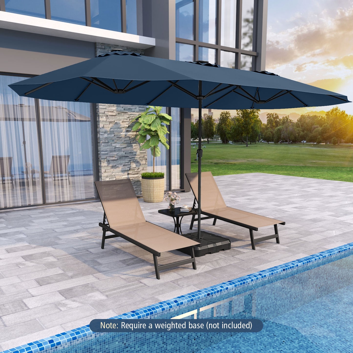 15.5 FT Extra-Large Patio Umbrella with LED Solar Lights and Crank Handle-Navy Kids Crystal