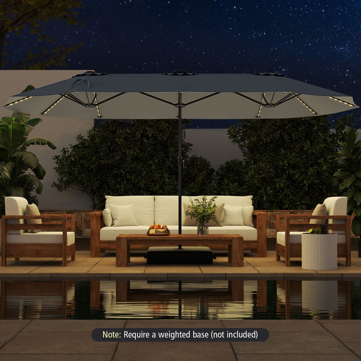 15.5 FT Extra-Large Patio Umbrella with LED Solar Lights and Crank Handle-Gray Kids Crystal
