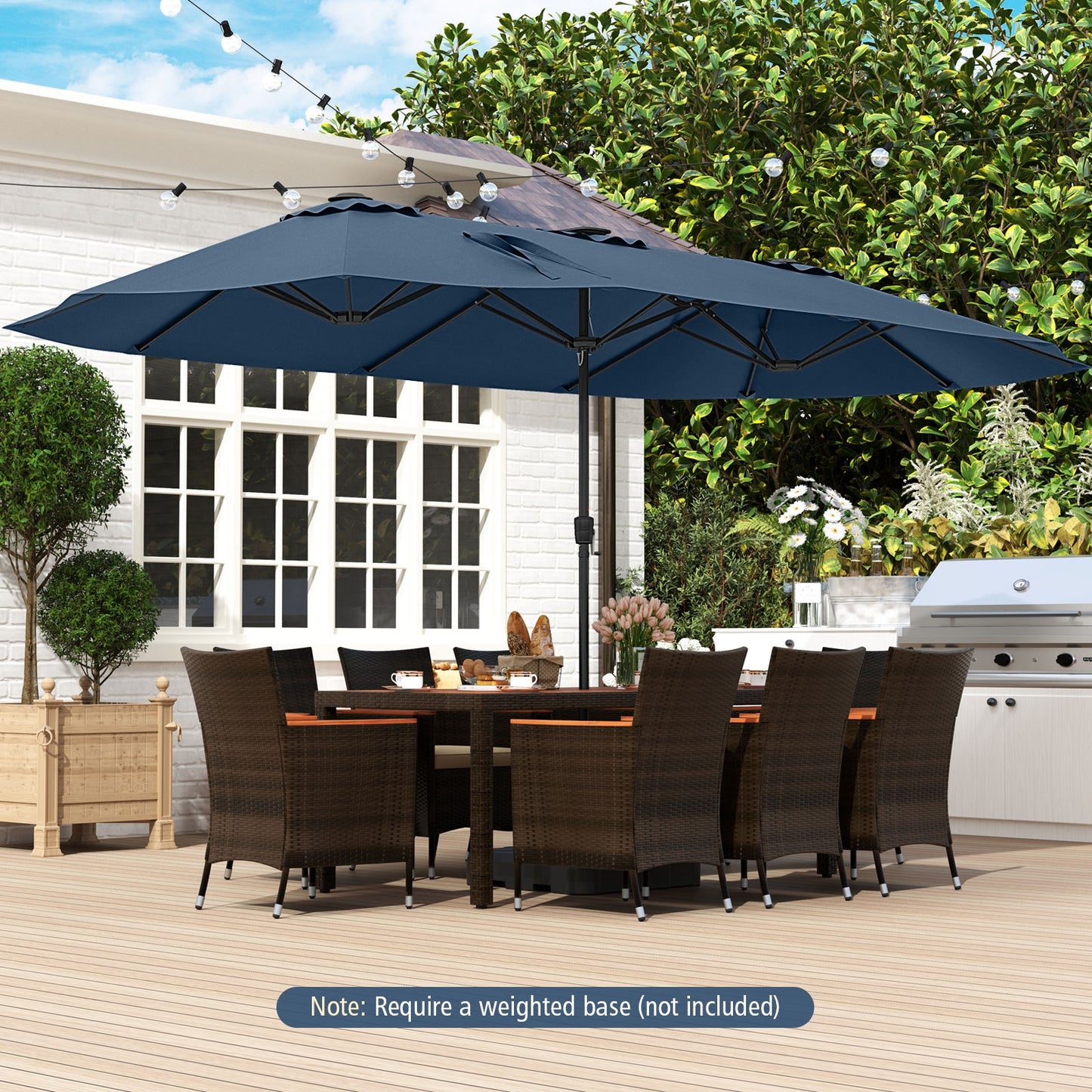 15.5 FT Extra-Large Patio Umbrella with LED Solar Lights and Crank Handle-Navy Kids Crystal