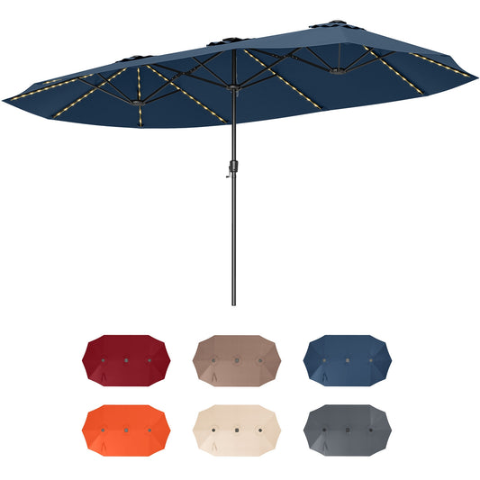 15.5 FT Extra-Large Patio Umbrella with LED Solar Lights and Crank Handle-Navy Kids Crystal