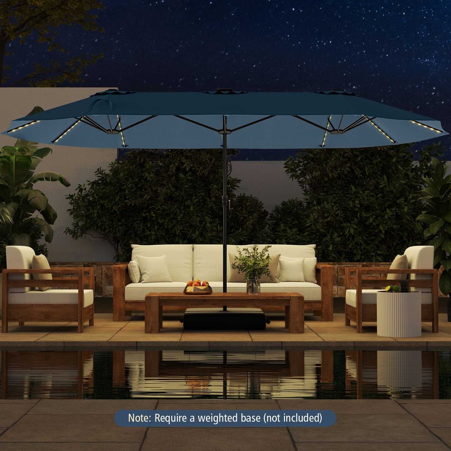 15.5 FT Extra-Large Patio Umbrella with LED Solar Lights and Crank Handle-Navy Kids Crystal