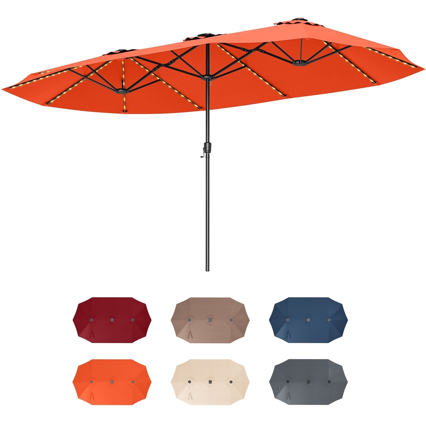 15.5 FT Extra-Large Patio Umbrella with LED Solar Lights and Crank Handle-Orange Kids Crystal