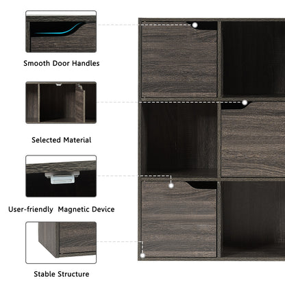 9-Cube Wooden Freestanding Bookcase for Home and Office-Gray