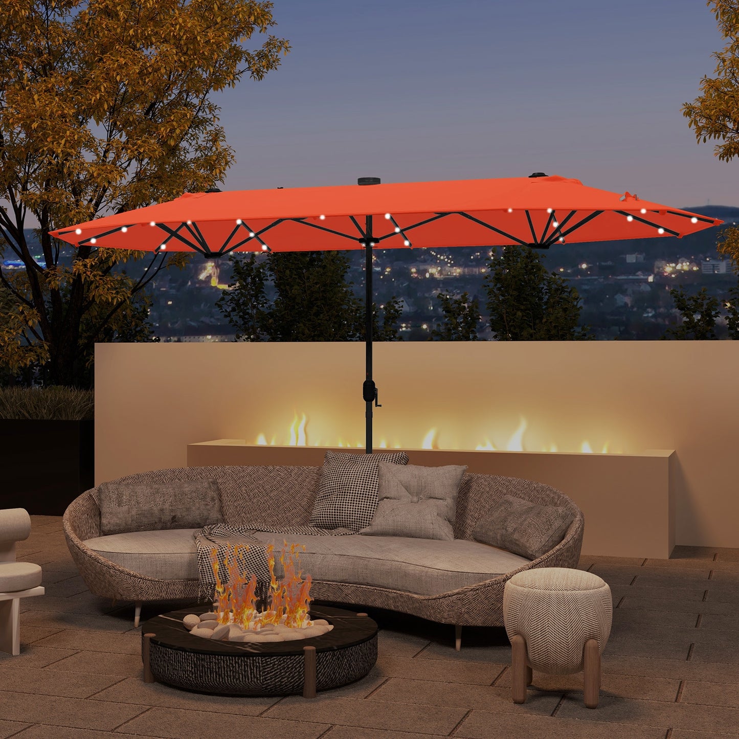 13FT Double-sided Patio Umbrella with Solar Lights for Garden Pool Backyard-Orange Kids Crystal