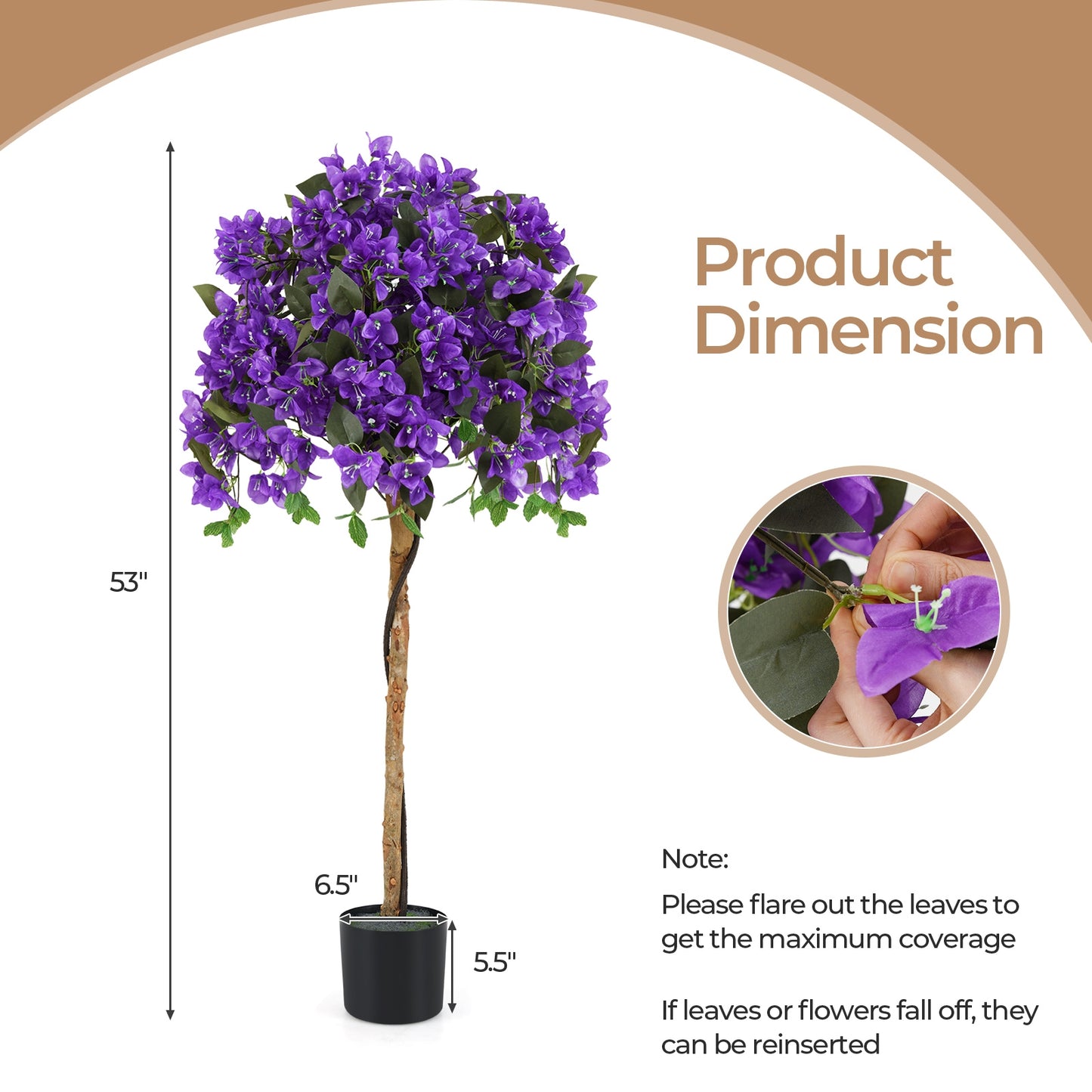 4.5 Feet Artificial Azalea Tree with Cement Pot-Purple Kids Crystal