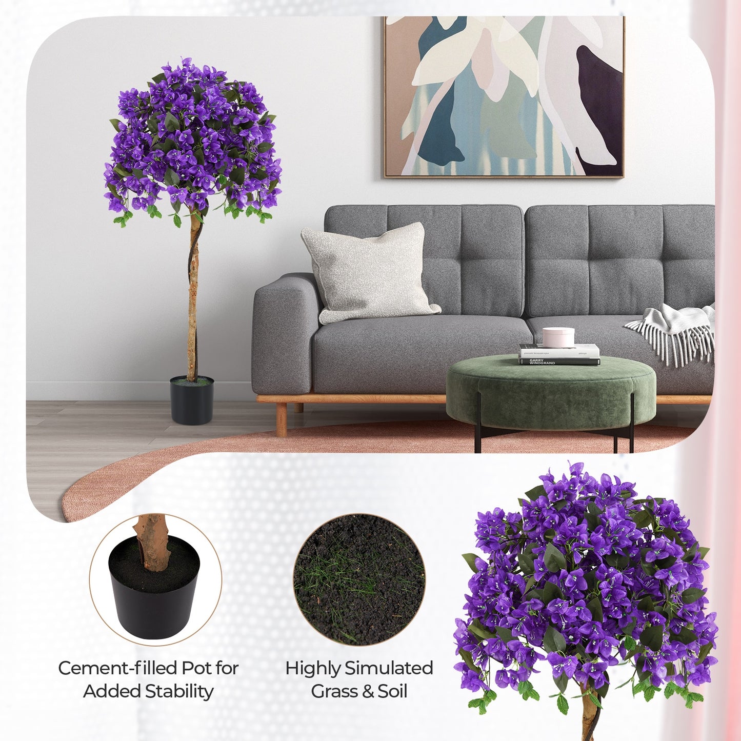 4.5 Feet Artificial Azalea Tree with Cement Pot-Purple Kids Crystal
