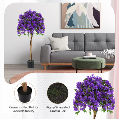 4.5 Feet Artificial Azalea Tree with Cement Pot-Purple